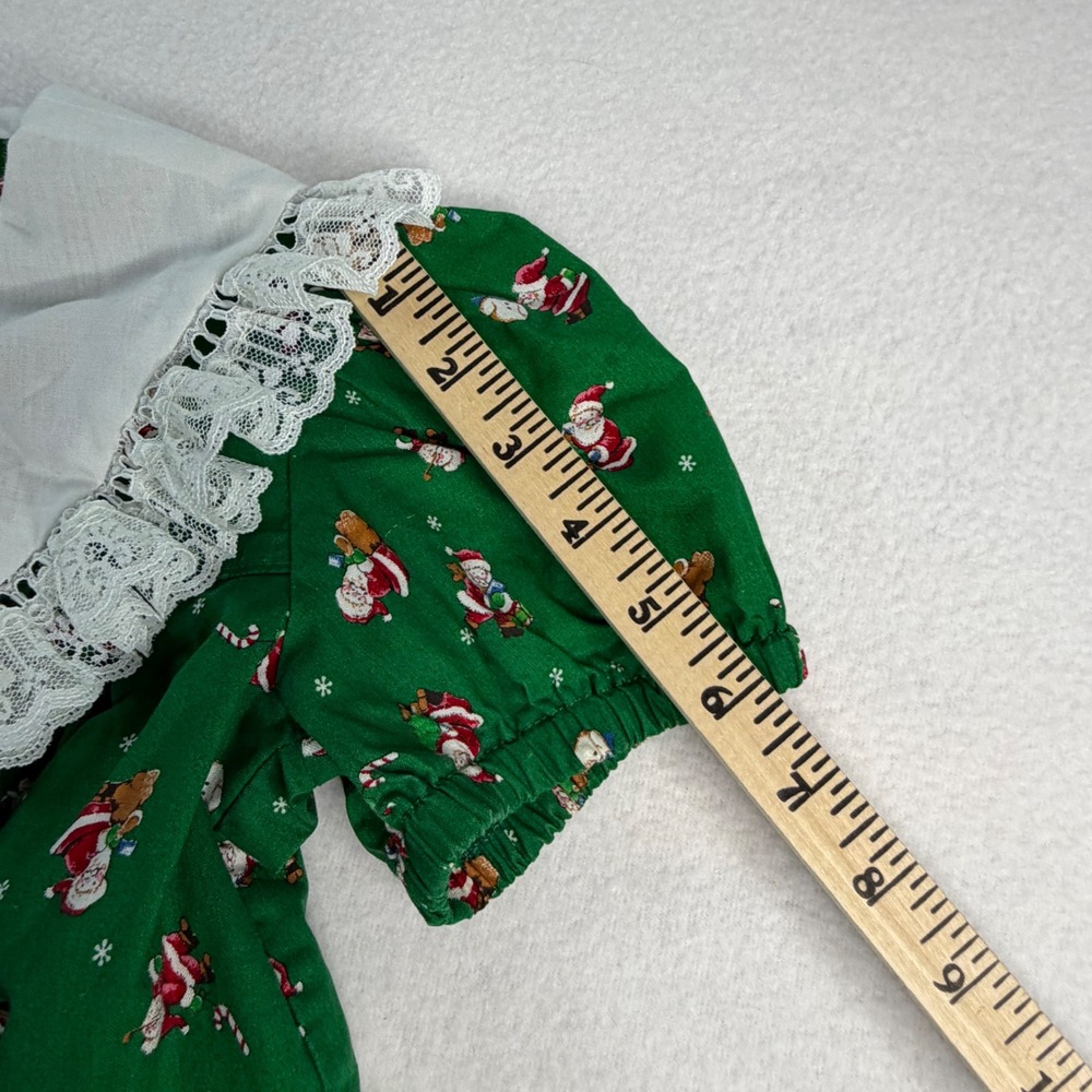 Vintage Style Kids Christmas Lace Collar Jumpsuit Pajamas Green Red Homemade - Picture 7 of 9